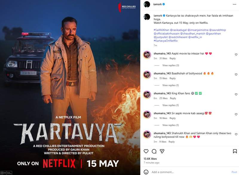 Image from: SRK announces release date of Saif Ali Khan's 'Kartavya'