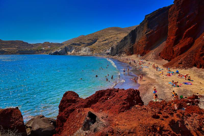 Image from: On Santorini, this red-cliff beach is one of the most beautiful in Europe (its contrasts are truly spectacular)