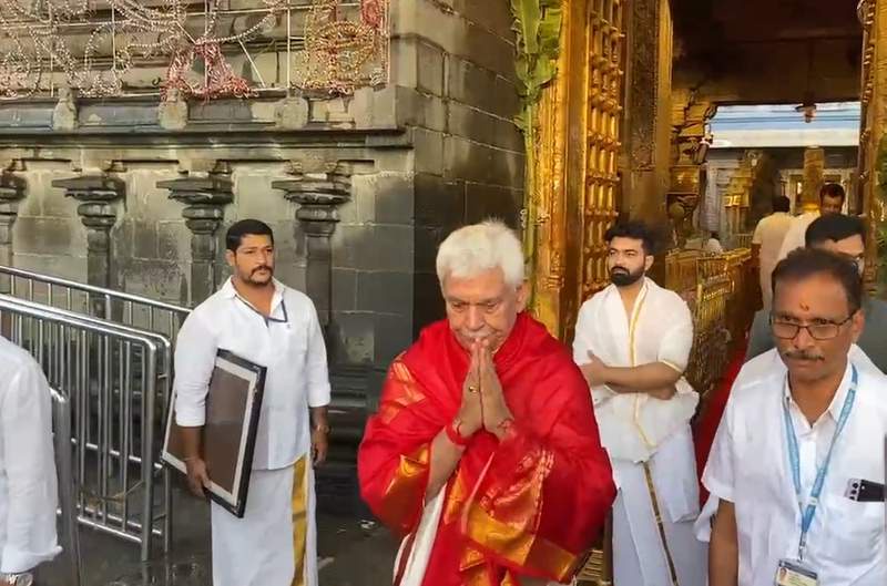 Image from: J-K LG Manoj Sinha offers prayers at Tirumala Venkateswara Temple, performs Abhishekam ceremony