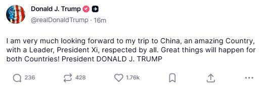 Image from: "Very much looking forward, great thing will happen for both countries": Trump ahead of China visit