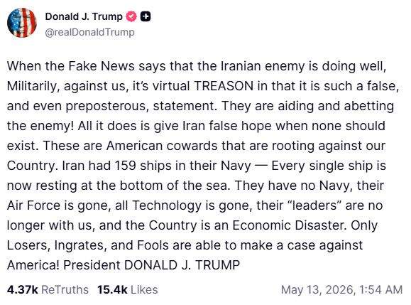Image from: 'Virtual TREASON': Trump takes dig at media over Iran war coverage