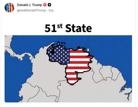 Image from: After Canada and Greenland, Trump sets sights on Venezuela as "51st state"