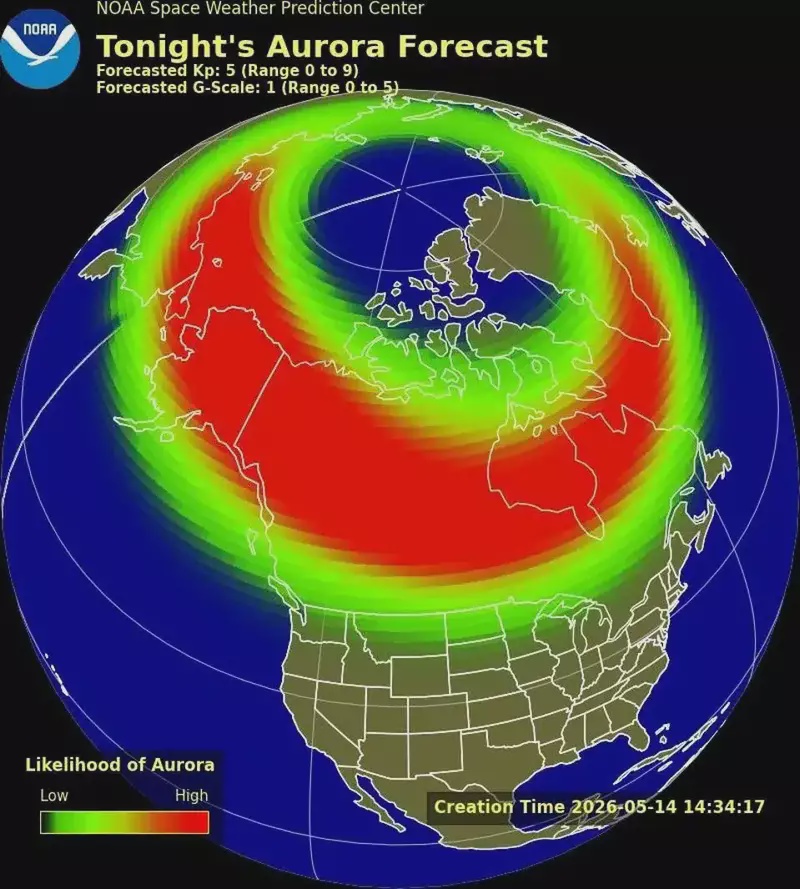 Image from: Northern Lights Could Dazzle Skies Across 20 U.S. States Tonight as Powerful Solar Storm Intensifies
