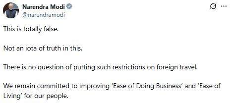 Image from: "Not an iota of truth": PM Modi dismisses media report on proposed tax, cess on foreign travel