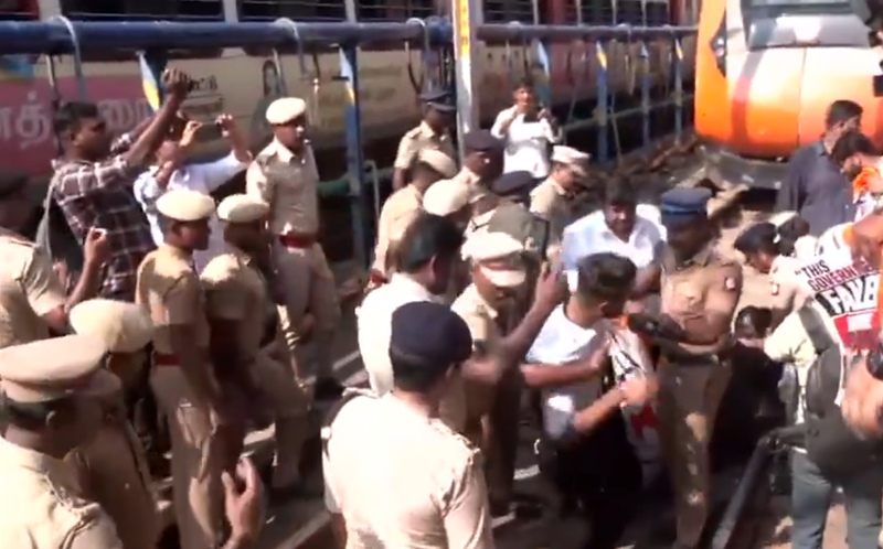 Image from: "89 instances of paper leaks under Modi govt": Protesting Congress workers at Chennai Egmore railway station over NEET exam row