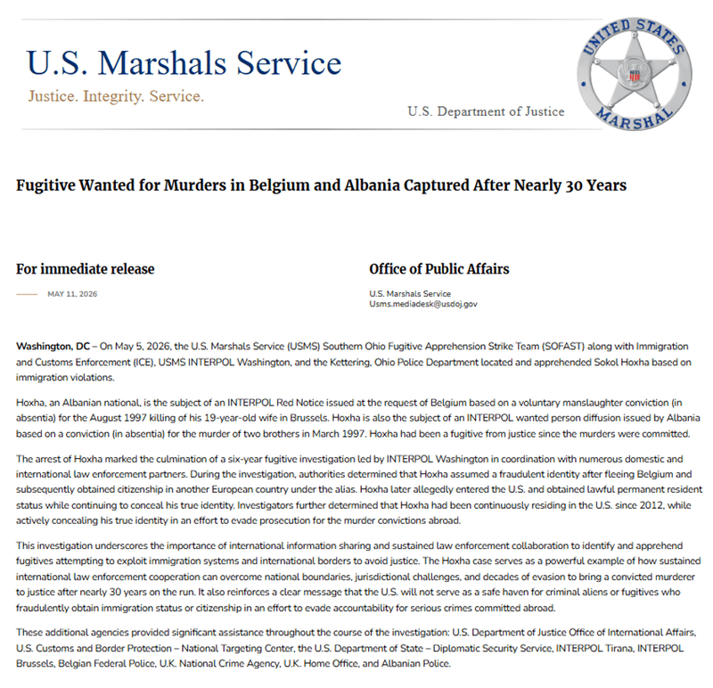 Image from: Albanian triple murderer granted asylum and British citizenship caught in United States
