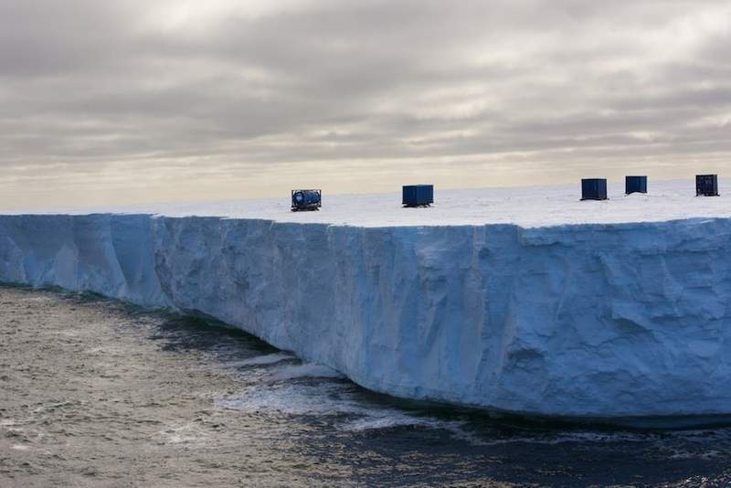 Image from: A Remote Antarctic Station Lost Its Containers to a Blizzard. Days Later, They Were Spotted Drifting Away on a Giant Iceberg at Sea