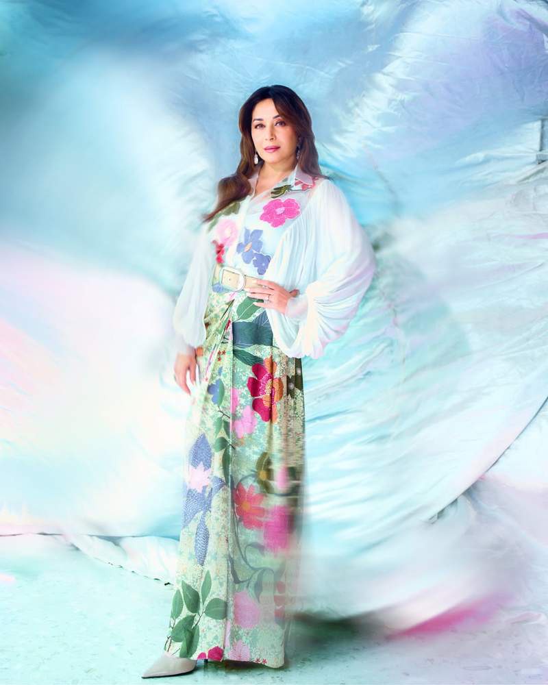 Image from: Madhuri Dixit radiates grace in contemporary floral ensemble