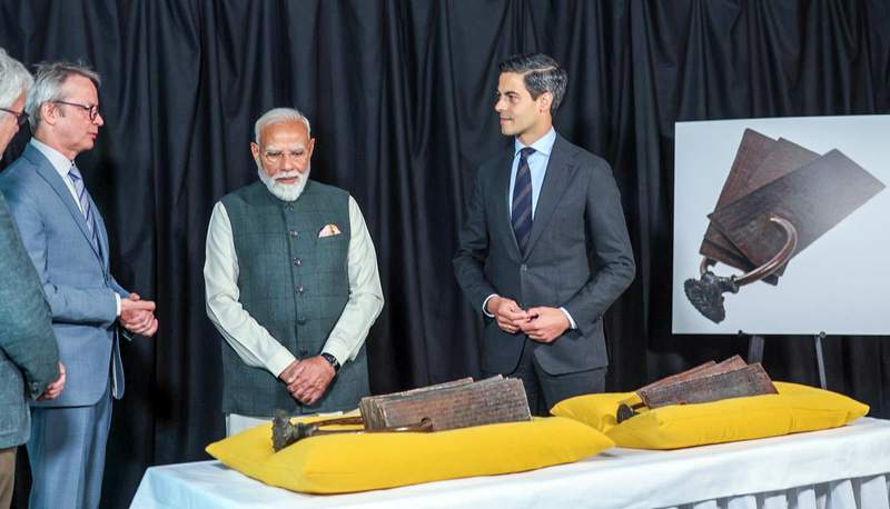 Image from: "Receiving messages of joy, pride": PM Modi shares significance of Chola copper plates brought back to India