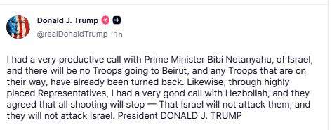 Image from: Trump says Israel, Hezbollah agree that "all shooting will stop"