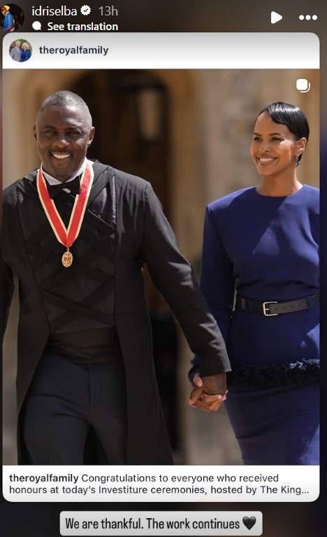 Image from: Actor Idris Elba knighted by King Charles at Windsor Castle