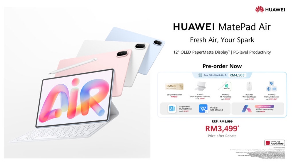 Image from: HUAWEI MatePad Air Launches in Malaysia at RM3,999 With 12-inch OLED PaperMatte Display and WPS AI