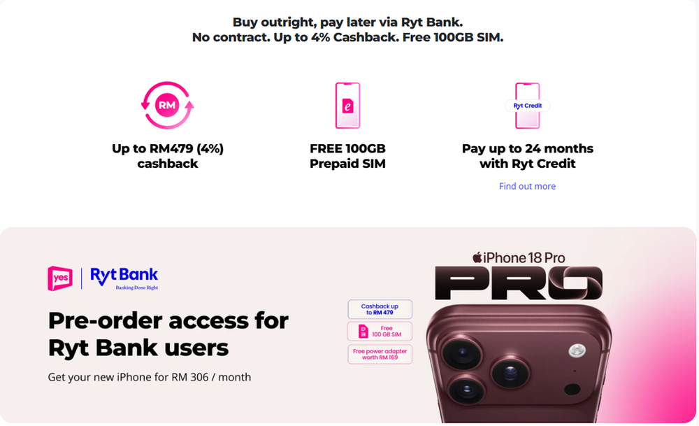 Image from: Yes iPhone 18 Pro and iPhone 18 Pro Max Plans Start From RM65 and RM77 Per Month
