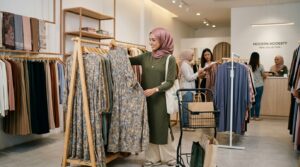Woman shopping for modest clothing 202608211029