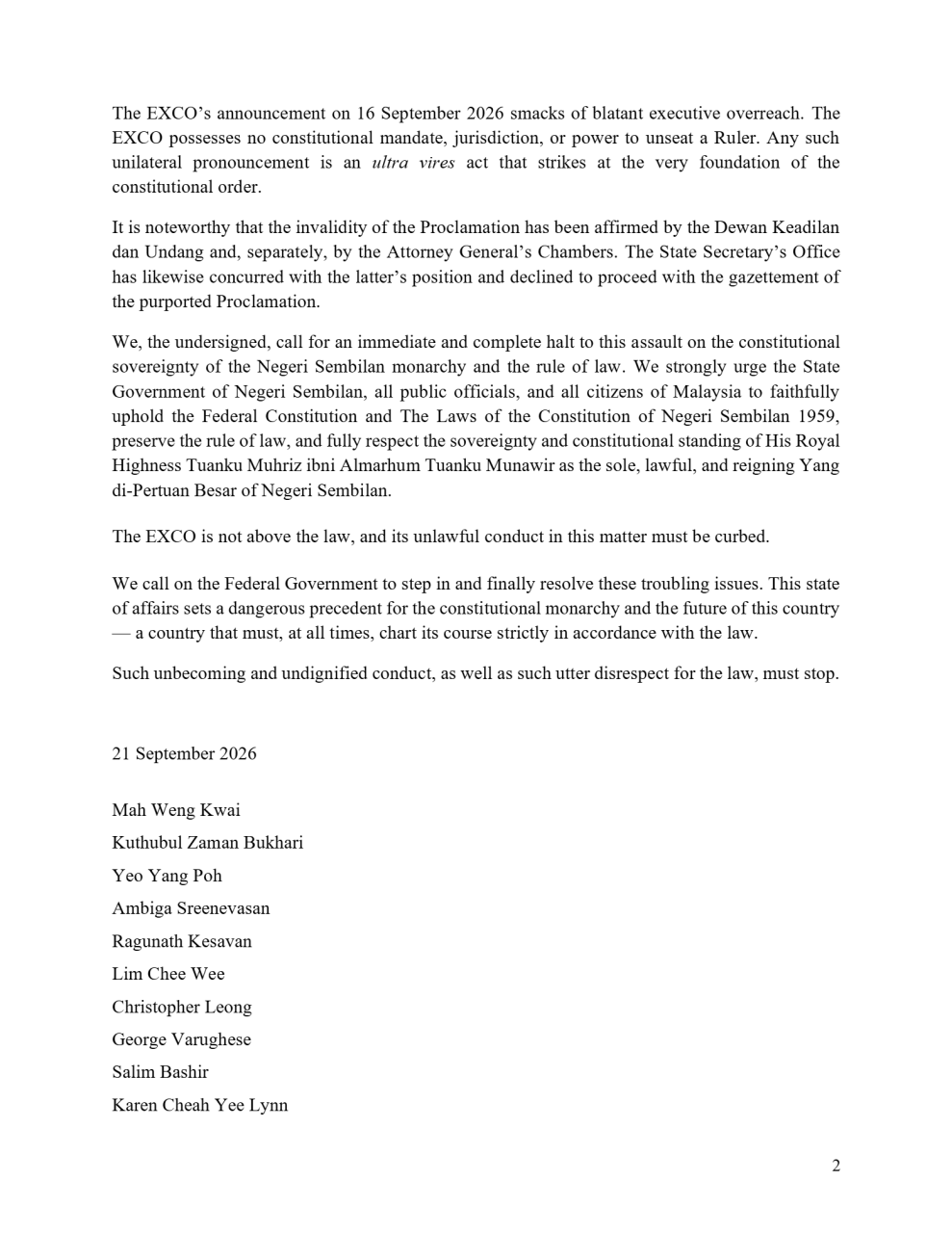 Image from: Ten former Bar Council presidents affirm Tuanku Muhriz as rightful Yang di-Pertuan Besar of Negeri