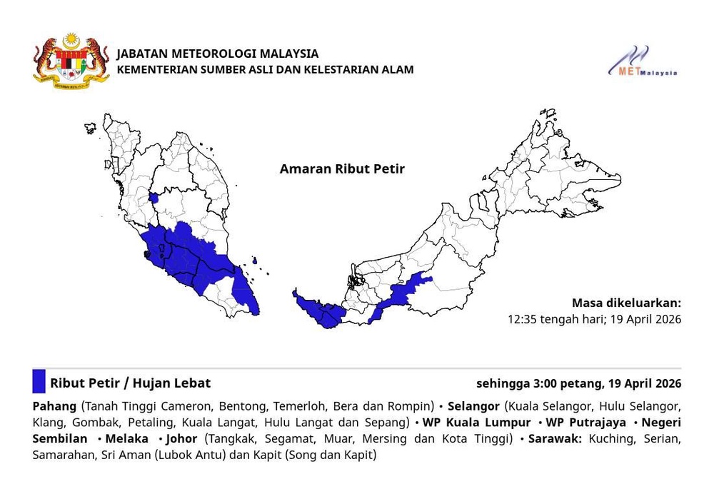 Image from: Lapan daerah di Selangor diramal hujan lebat hingga 3 petang