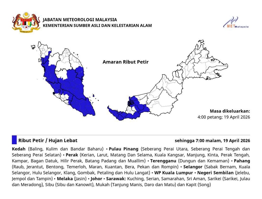 Image from: Klang antara tujuh daerah diramal hujan lebat hingga 7 malam