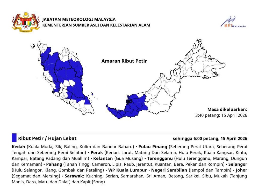Image from: Empat daerah di Selangor, Kuala Lumpur diramal hujan lebat hingga 6 petang