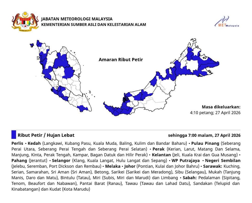 Image from: Klang, Sepang antara empat daerah diramal hujan lebat hingga 7 malam