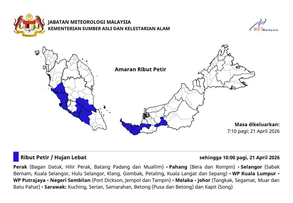 Image from: Amaran ribut petir di seluruh negara, hujan lebat hingga 10 pagi