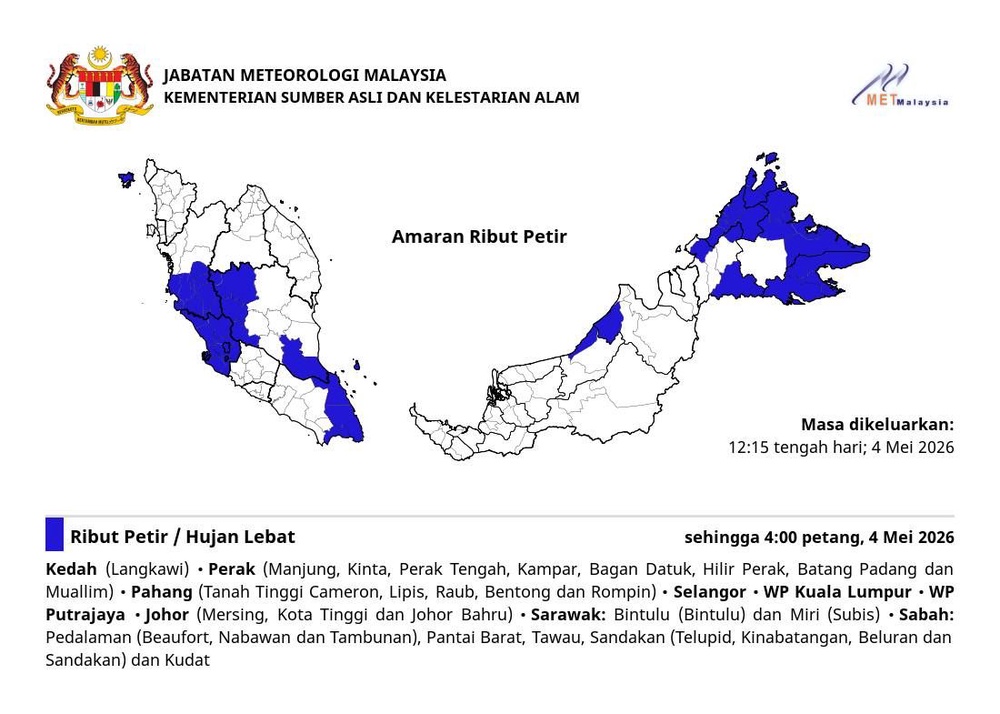 Image from: Selangor, KL dan Putrajaya dijangka alami ribut petir hingga 4 petang