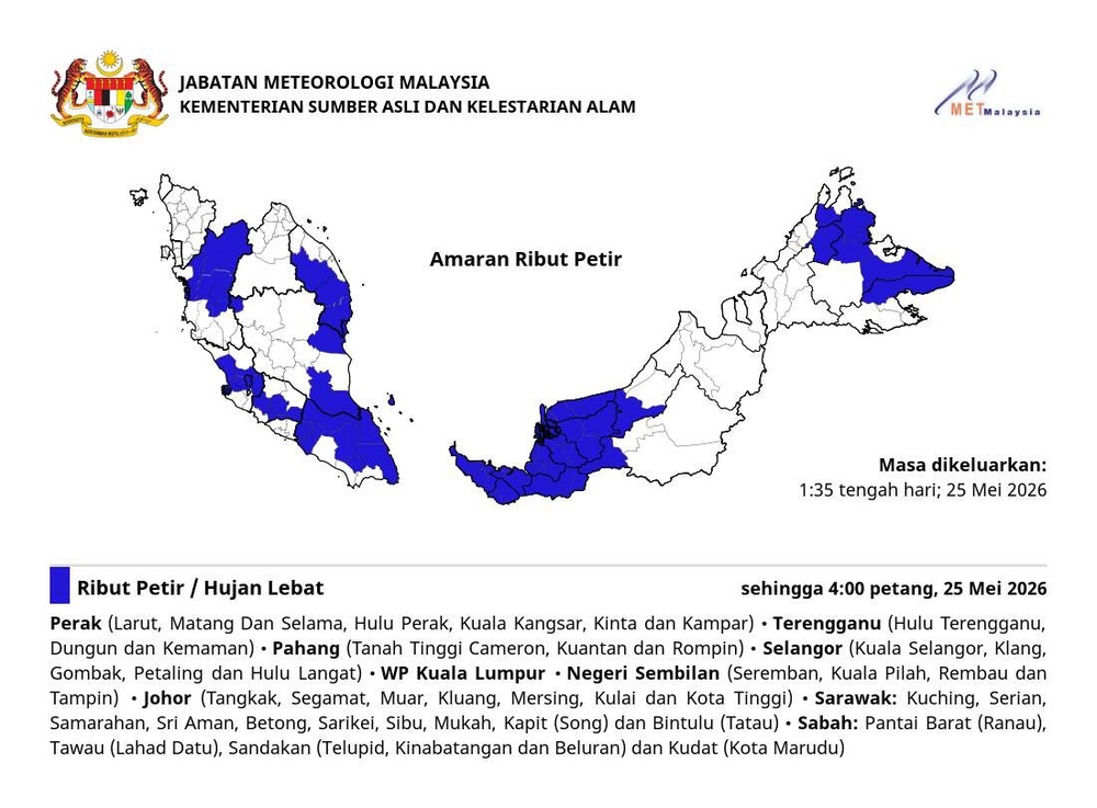 Image from: Lima daerah di Selangor diramal hujan lebat hingga 4 petang