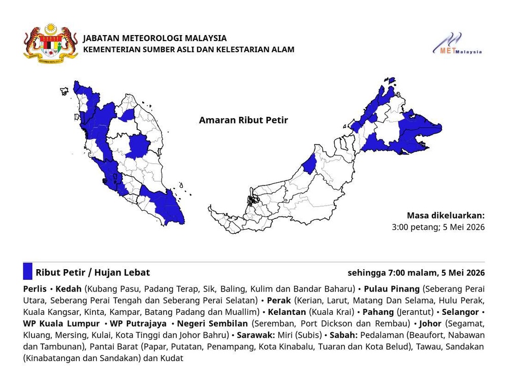 Image from: Amaran ribut petir, hujan lebat di Selangor, Kuala Lumpur, Putrajaya hingga 7 malam