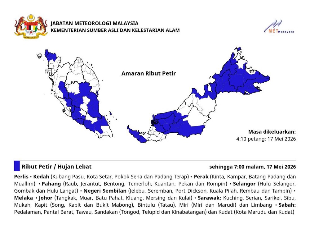 Image from: Hujan lebat diramal landa Hulu Selangor, Gombak, Hulu Langat hingga 7 malam
