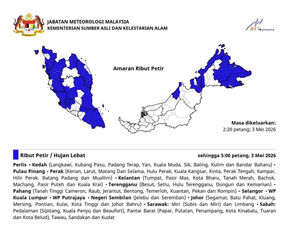 Image from: Ribut petir, hujan lebat dijangka landa banyak negeri hingga 5 petang