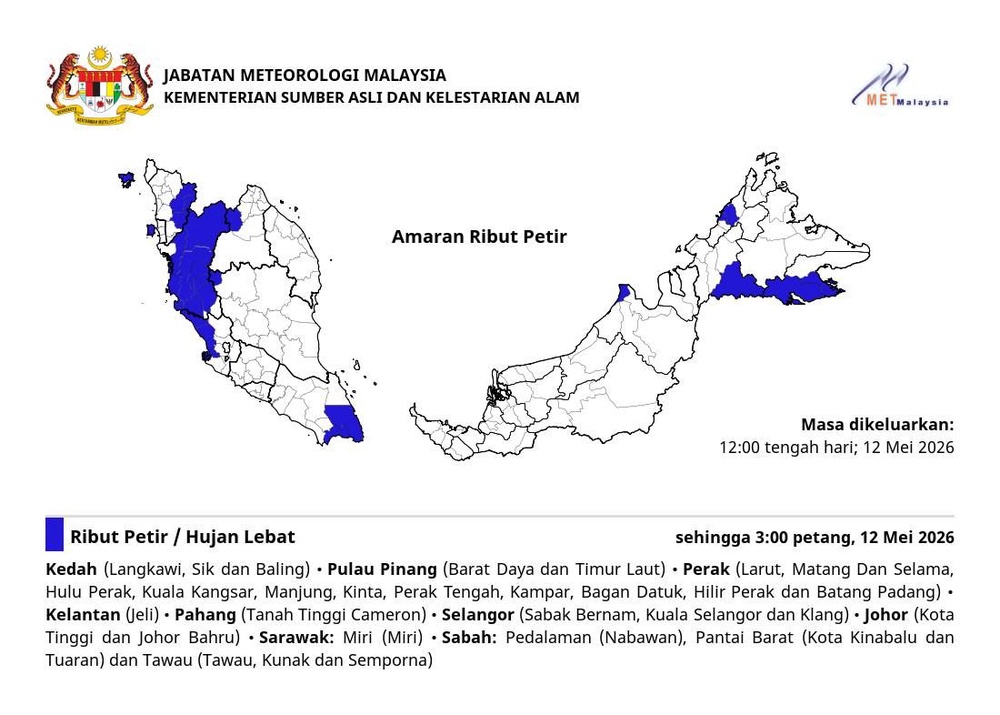 Image from: Sabak Bernam, Kuala Selangor, Klang diramal hujan lebat hingga 3 petang
