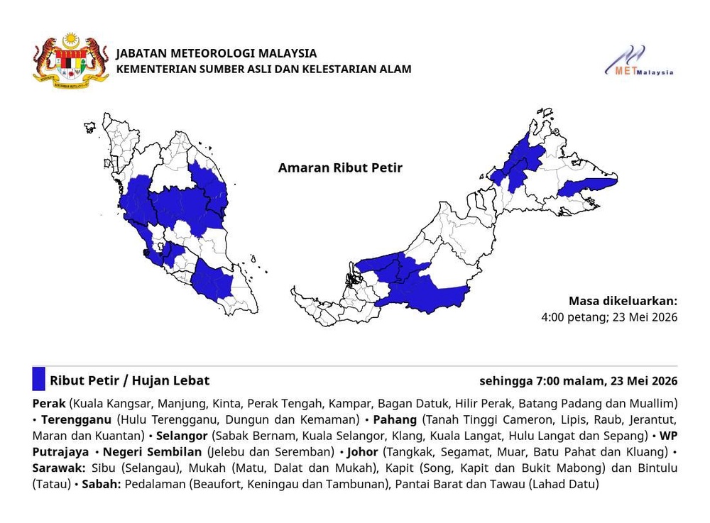 Image from: Amaran ribut petir, hujan lebat di Selangor, Putrajaya hingga 7 malam