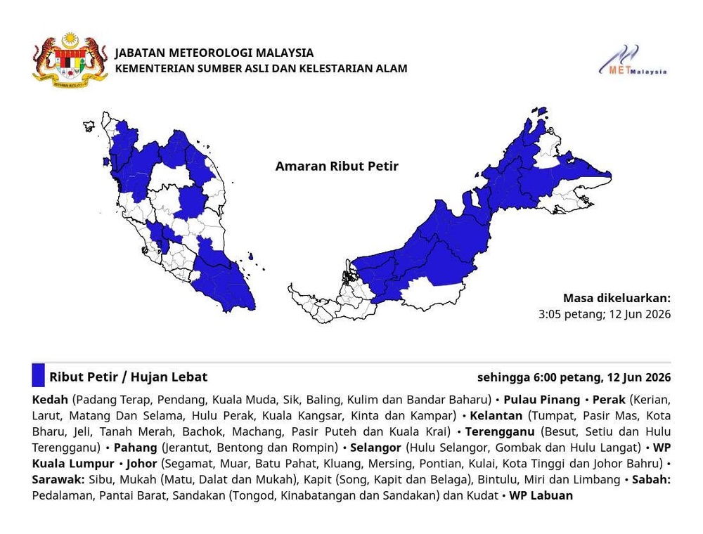 Image from: Ribut petir, hujan lebat dijangka landa Selangor, KL dan beberapa negeri petang ini