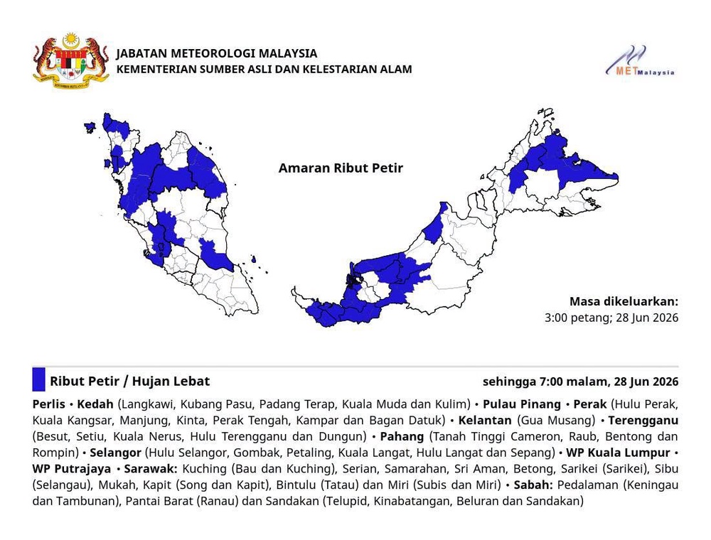 Image from: Enam daerah di Selangor, KL, Putrajaya diramal hujan lebat hingga 7 malam