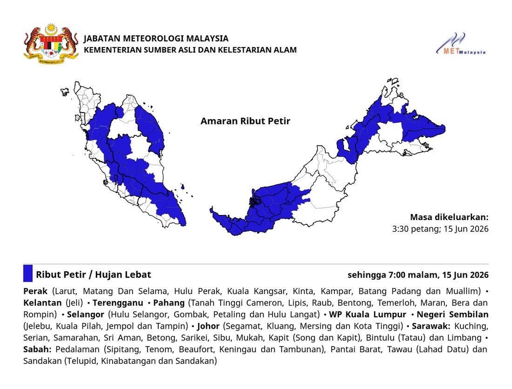 Image from: Amaran Ribut petir, hujan lebat empat daerah Selangor hingga 7 malam