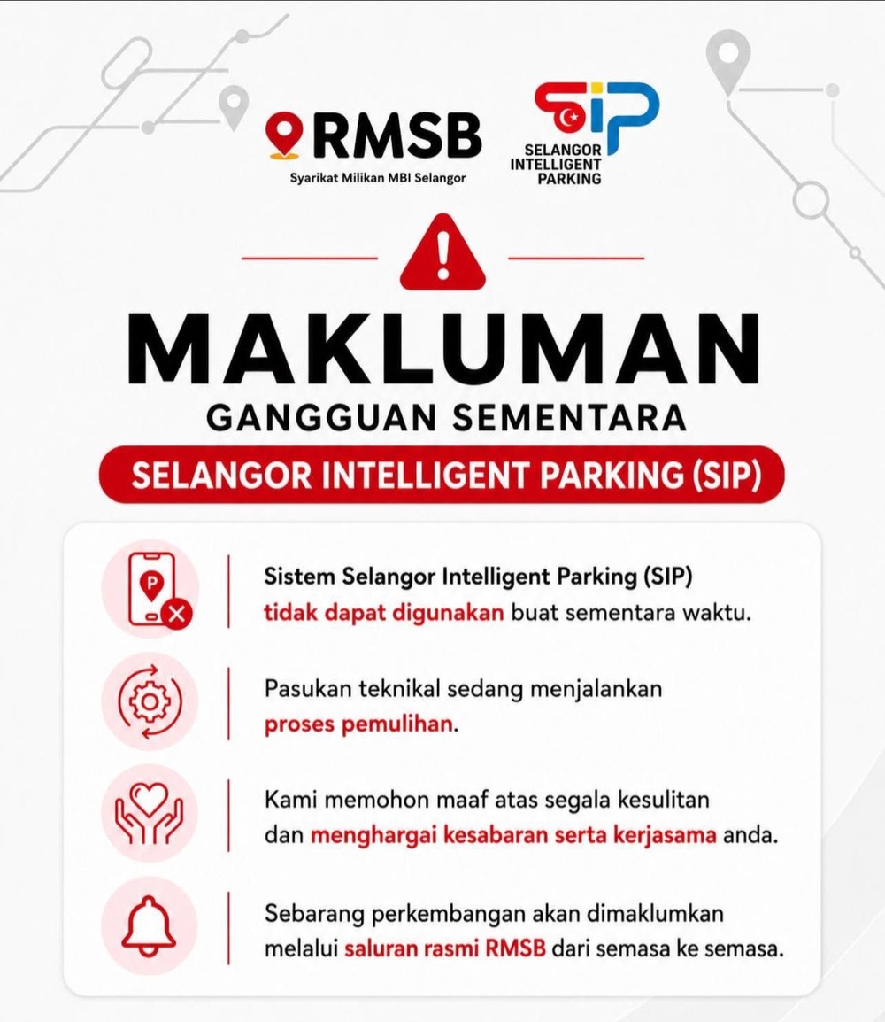 Image from: Gangguan aplikasi SIP: Tiada caj parkir, kompaun hingga sistem pulih