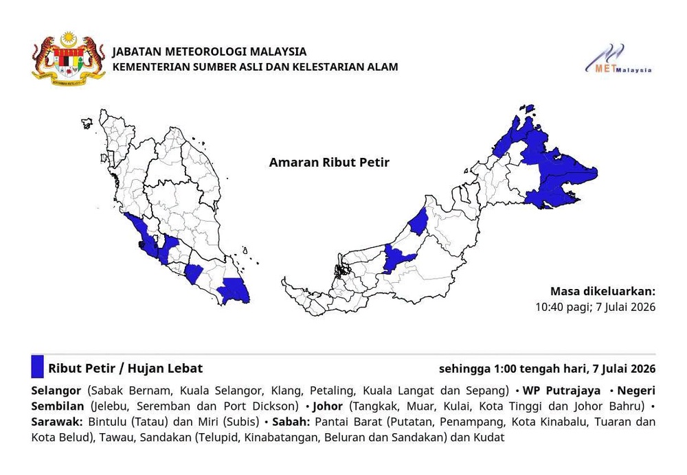 Image from: METMalaysia: Amaran ribut petir enam daerah Selangor hingga 1 tengah hari