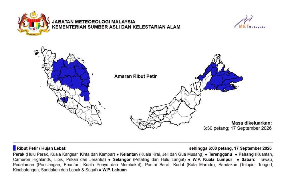 Image from: Ribut petir, hujan lebat dijangka landa Petaling, Hulu Langat hingga 6 petang