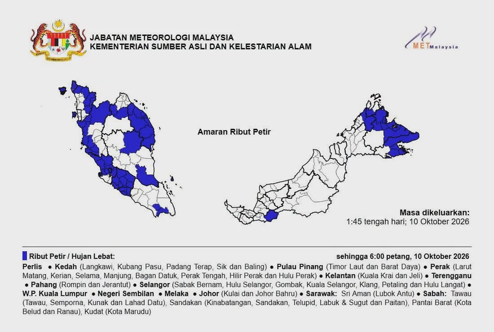 Image from: Hujan lebat dijangka landa tujuh daerah Selangor hingga 6 petang