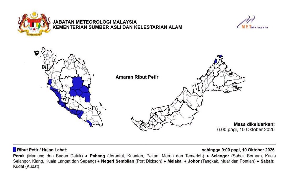 Image from: Ribut petir, hujan lebat dijangka landa lima daerah Selangor hingga 9 pagi