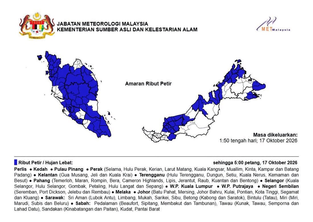 Image from: Gombak, Petaling antara enam daerah diramal hujan lebat hingga 5 petang ini