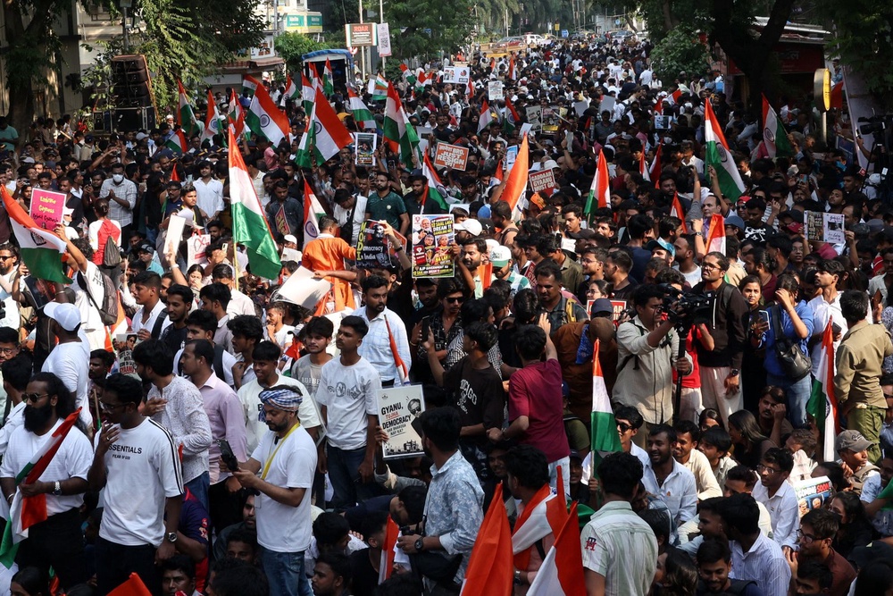 Image from: Hundreds from India's Gen Z-led 'cockroach' party protest, seek election chief's resignation