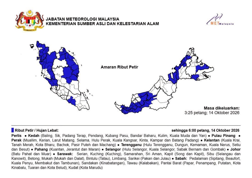 Image from: MetMalaysia: Amaran ribut petir empat daerah Selangor hingga 6 petang