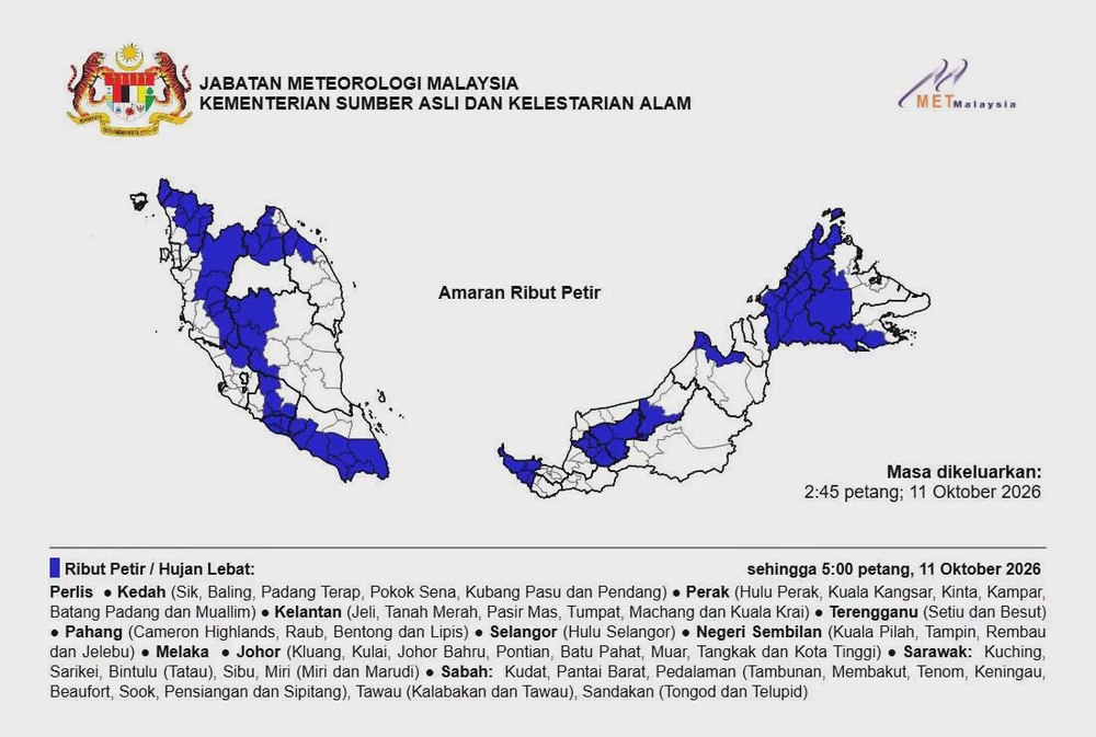 Image from: Ribut petir, hujan lebat dijangka landa beberapa negeri hingga 5 petang
