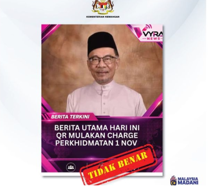 Image from: Dakwaan caj perkhidmatan QR bermula 1 November palsu: MOF