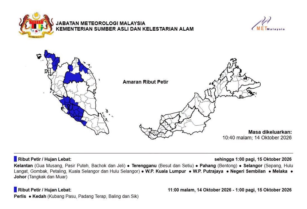 Image from: Enam daerah Selangor diramal hujan lebat hingga 1 pagi