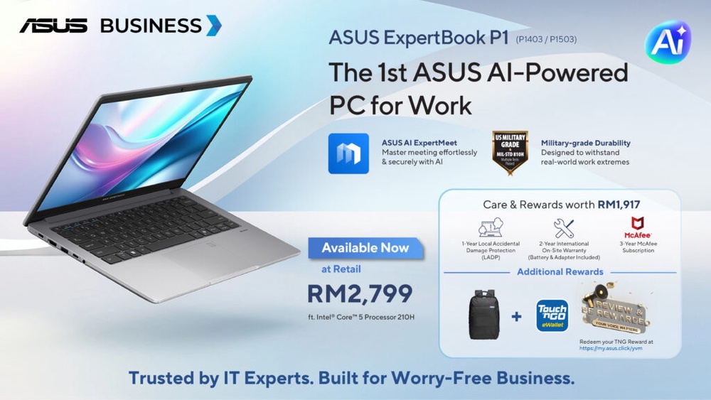 Image from: ASUS ExpertBook P1: AI-powered business laptop now available at RM2,799