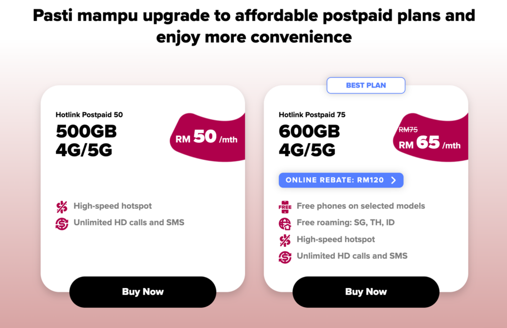 Image from: New Hotlink Postpaid 50 and 75 plans now offer more high speed data than before