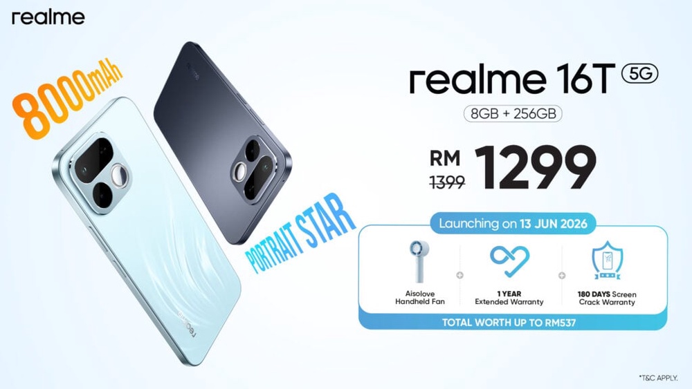 Image from: Realme 16T 5G: RM1,399 for midranger with 8000mAh battery, IP69 Pro rating