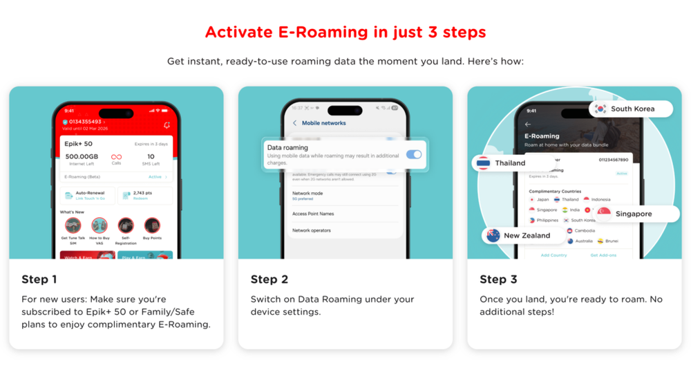 Image from: Tune Talk launches world’s first ‘E-Roaming’, free roam like home across 13 countries