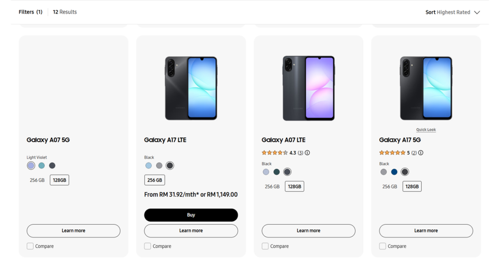 Image from: Samsung raises Galaxy A07 and Galaxy A17 prices, now starts from RM1,049